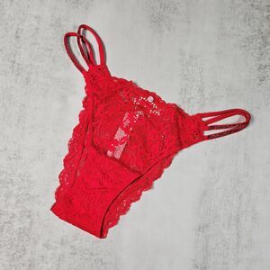 Victoria's Secret DREAM ANGELS Red Lace Brazilian Panty with Shine Straps Size L